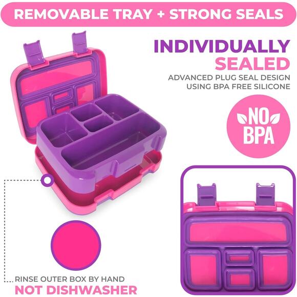 Kinsho Bento Lunch Box with 5 compartments - Purple/Pink - Picture 2 of 3